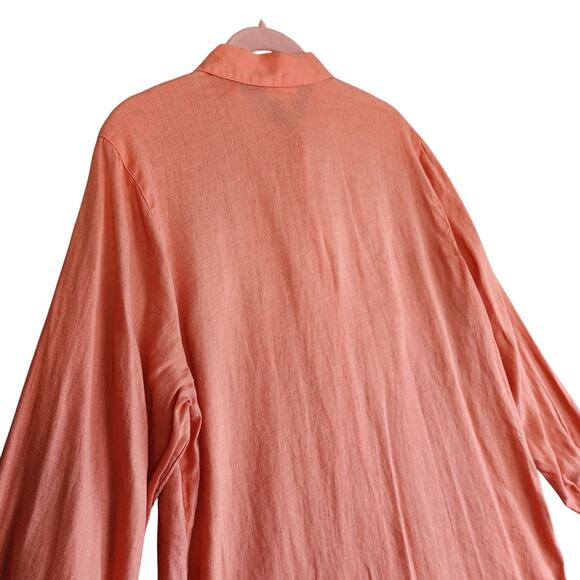 J Jill Womens Love Linen Button Down Tunic Top Size Medium Salmon Pink Linen - Picture 8 of 10